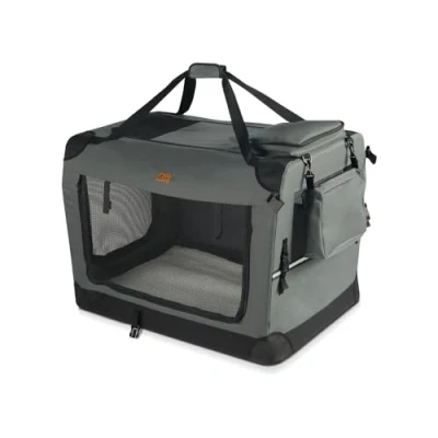 Afbeelding van VOUNOT Opvouwbare draagtas voor honden en katten, transportbox, ademend, met afneembare pluche matras, handdraagbaar/schouderriem, ideaal huisdieren, S, grijs