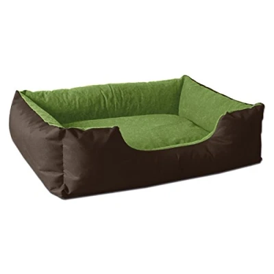 Afbeelding van BedDog® hondenmand LUPI, vierkant hondenkussen, grote hondenbed, hondensofa, hondenhuis, met afneembare hoez, wasbaar, S, bruin/groen