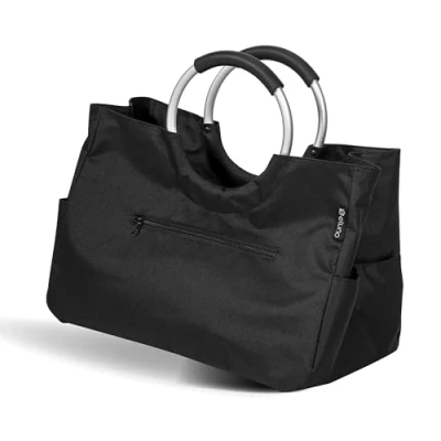 Afbeelding van eluno WARWE boodschappentas met versterkte bodem, boodschappentas, extra binnen en buitenoppervlakken, ommantelde handgrepen sleutelband van polyester, waterafstotend, zwart, 43 x 29,5 23,5 cm,