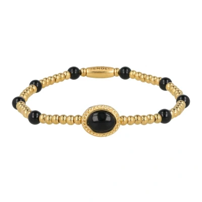 Afbeelding van My Bendel Elastische goudkleurige armband Met ovale Onyx bedels luxe cadeauverpakking