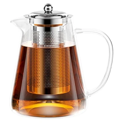 Afbeelding van Gvolatee theepot van glas, 1300 ml, met zeef, borosilicaatglas, theeservies, glazen theepot, thee ei voor losse bladeren,