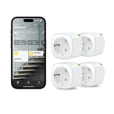 Afbeelding van Eve Energy (Matter) 4 stuks Slimme stekker, Thread, spraakbediening, geen bridge nodig, app en 100% privacy ,Matter over werkt met Apple Home, Alexa, Google SmartThings