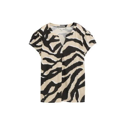 Afbeelding van TOM Tailor Alloverprinted Tshirt print, Dames, Maat: XL, Abstract beige