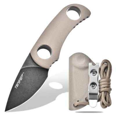 Afbeelding van TONIFE Runer Fixed Blade Knife met verstelbare Paracord Lanyard en Kydex Schede, EDC Mes 1,9 &quot;Full Tang voor Outdoor Camping Hiking (Warm Zand + Zwart Oxide dan Stonewash)