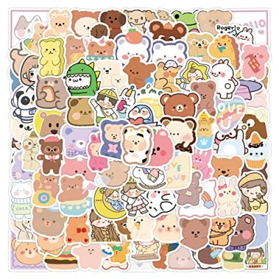 Afbeelding van stickers voor kinderen, beerstickers, graffiti stickers, 50 stuks, waterdicht, schattige vinyl cartoonstickers, fiets, laptop, bagage, skateboard, scrapbook, reiskoffer, auto