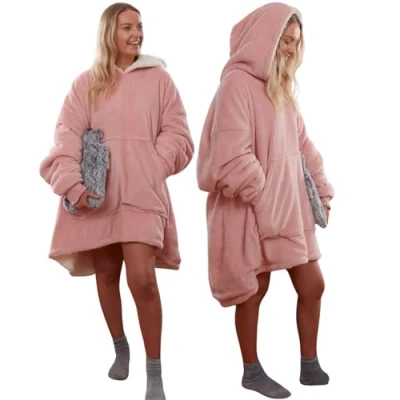 Afbeelding van Sienna Hoodie Deken Ultra Zachte Sherpa Fleece Warm Cosy Comfy Oversized Draagbare Reus Sweatshirt Gooi voor Vrouwen Meisjes Volwassenen Mannen Jongens Kids Grote Pocket Blush Roze