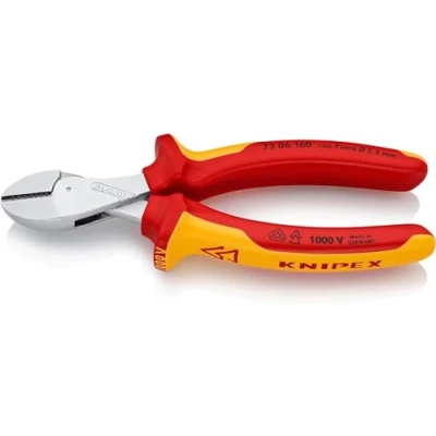 Afbeelding van Knipex X Cut Compacte zijsnijtang grote krachtoverbrenging verchroomd, geïsoleerd met meer componentengrepen, VDE getest 160 mm (zelfbedieningskaart/blister) 73 06 SB