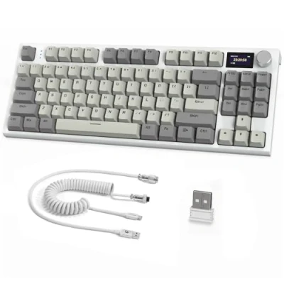 Afbeelding van RK86 Pro 75% Draadloos Mechanisch Toetsenbord, 2.4G/BT5.0/USB C Bedraad Tri mode Gamingtoetsenbord, TKL 87 Key QWERTY, 1,2&#039;&#039; TFT HD Kleurenscherm en Knob, RGB Backlit Hot Swap Linear Switch Grijs