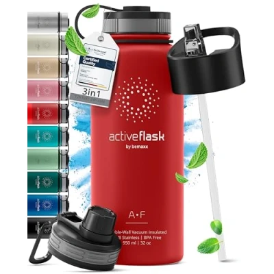 Afbeelding van Drinkfles, red carpet, active flessen + rietje (3 lades), BPA vrij, lekvrij, geschikt voor koolzuurhoudende dranken bidons fiets thermosflessen schuine sport kinderthee