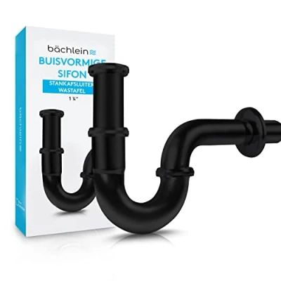 Afbeelding van Bächlein Premium universele sifon voor wastafel (standaard 85mm ZWART) stankafsluiter incl. rubber manchet + montagehandleiding buisvormige