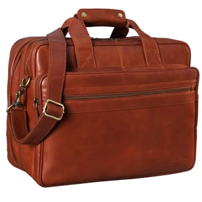 Afbeelding van STILORD &#039;Leopold&#039; Schoudertas Heren Lerarenzak Notebook Zak Laptop Unitasche College echt buffelleer, Kleur:vt brandy