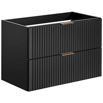 Afbeelding van Lomadox Badkamermeubel wastafel onderkast 80 cm in mat zwart met gegroefde voorkant, 2 softclose lades, B/H/D ca. 80/57/46