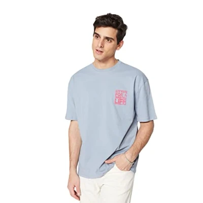 Afbeelding van Trendyol TMNSS21TS1685 Volwassenen Mannen T shirt Single pack Grijs M