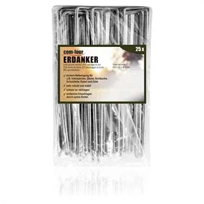 Afbeelding van COM FOUR® 25x grondankers van gecoat staal robuuste grondpennen voor het bevestigen onkruidvlies en folies tuin camping hoekig (025 stukjes 150x30x3mm)