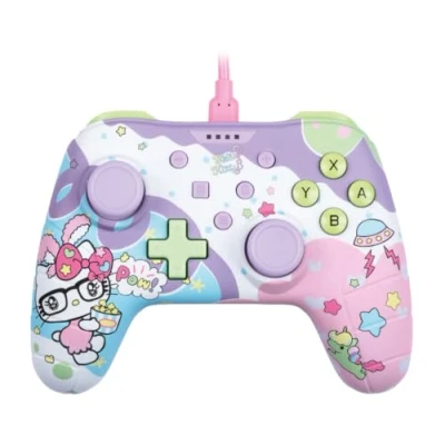 Afbeelding van Konix Hello Kitty bedrade controller voor Nintendo Switch, Switch OLED en PC, vibratiefunctie, 3 m kabel, paars roze