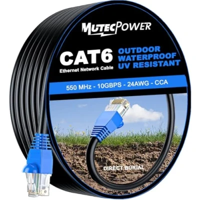 Afbeelding van MutecPower CAT6 50m Buitengebruik, Waterdicht, Weerbestendig CCA Direct Burial Ethernet netwerkkabel 250 MHz 50 meter