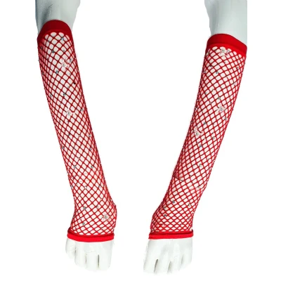 Afbeelding van BamBella® Vingerloos Net handschoenen One Size Rood Visnet Feest Gothic Carnaval