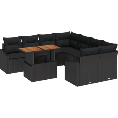 Afbeelding van vidaXL Tuin bank Set van 9 Zwart Poly Rattan, Staal