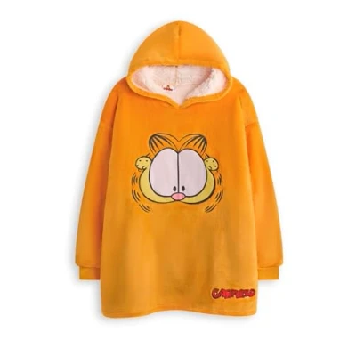 Afbeelding van Garfield Kids draagbare deken Oversized fleecedekenhoodie voor kinderen in oranje Luie Tabby Cat Face Unisex trui met capuchon Loungewear Merchandisecadeau animatiefilms