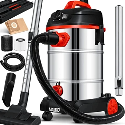 Afbeelding van Masko® industriële stofzuiger, 1800 watt, met stopcontact, blaasfunctie, multifunctioneel voor droog en nat zuigen, zonder zak, waterstofzuiger zak