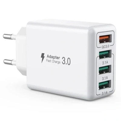 Afbeelding van USB oplader, 4 poorts laadadapter met 33W Smart QC 3.0 snellader multi poort oplader compatibel iPhone 12/13/14/15/16/Samsung Galaxy S22/S23/24/Xiaomi/OPPO/Huawei/OnePlus enz.