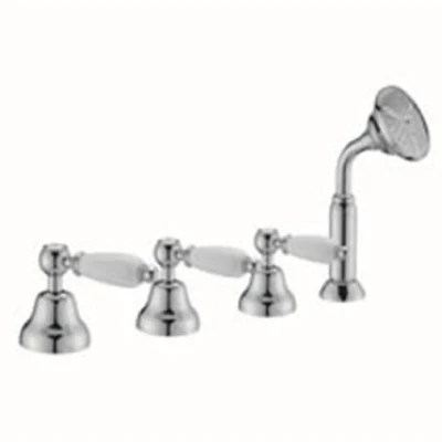 Afbeelding van PB klassieke 4 gats badrandset met witte hendel t.b.v badvulcombinatie RVS 1208855822