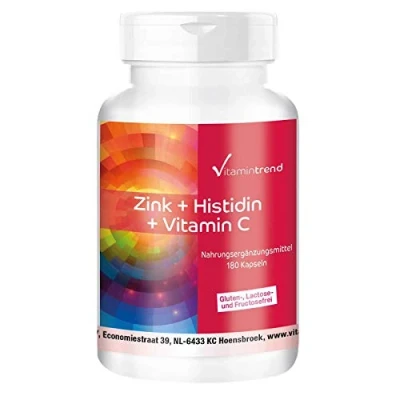 Afbeelding van Zink + Histidine Vitamine C hooggedoseerd veganistisch 180 capsules voor het immuunsysteem Vitamintrend®