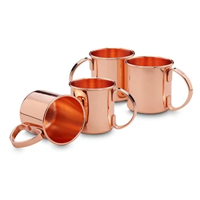 Afbeelding van Echtwerk Koperbekerset, roestvrijstalen glazen, cocktailglazen, perfect voor gin, wodka, bier en koude dranken, cadeauset, 4 x koperen bekers 450 ml