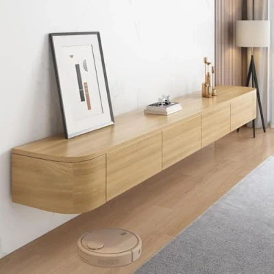 Afbeelding van Ribanedy Moderne Zwevende TV meubel, Wandgemonteerde Massief Houten kast met Opslag, Mediaconsole voor Woonkamer en Slaapkamer (Hout, 240 cm)