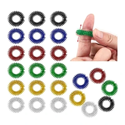 Afbeelding van Kigniote 24 Stuks Acupressuur Ringen Vinger, Massage Ring, Antistress Relaxation Spiky Sensory Finger Rings, Vingermassage Ring Acupunctuur voor Volwassenen en Adolescenten