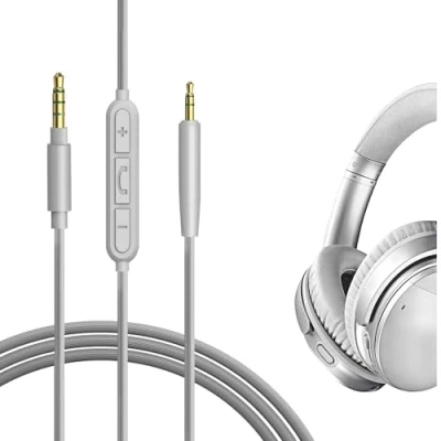 Afbeelding van Geekria QuickFit Audiokabel met microfoon compatibel Bose QC 45, 35 Series II, 25, 700 ANC hoofdtelefoons, vervangende 2,5 mm stereokabel ingebouwde en volumeregeling (1,2 m)
