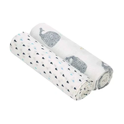 Afbeelding van Lässig Hydrofiele luier swaddle doek 120x120cm XL Little Water Whale 2 stuks