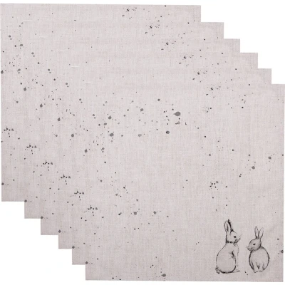 Afbeelding van Clayre &amp; Eef Servetten Katoen Set van 6 40x40 cm Beige Grijs Vierkant Konijn
