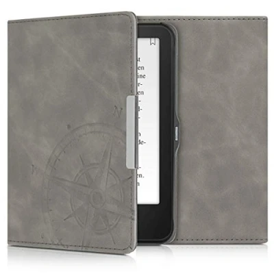 Afbeelding van kwmobile case compatibel Met Tolino Vision 1/2 / 3/4 HD hoes standaard E reader cover in grijs Vintage Kompas