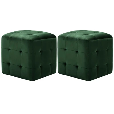 Afbeelding van Poef 2 st 30x30x30 cm fluweel groen