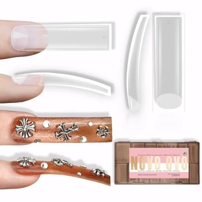 Afbeelding van NOVO OVO XXL Shape Square Slight Curved nageltips, No C Curve, vierkant, licht gebogen extra dikke natuurlijke kunstnagels om op te drukken, volledige afdekking, 15 maten, 240 stuks