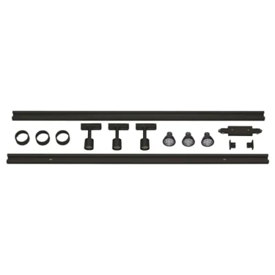 Afbeelding van Slv eenfase hoogspanningsset met drie lichtbronnen led gu10 51 mm zwart incl 2x1 m hoogspanningsrail 3 x puri lampenkop verbindingsdeel 2 eindkappen