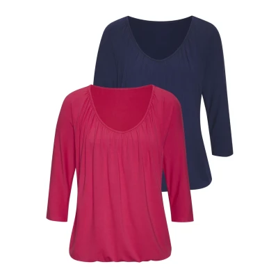 Afbeelding van Lascana 3/4ARM 2 PACK Longsleeve, Dames, Maat: 40/42, Pink, navy