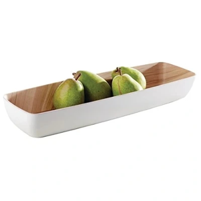 Afbeelding van Melamine gn schaal &quot;frida&quot;, 2/4gn, wit en hout look, set van 2 stuks