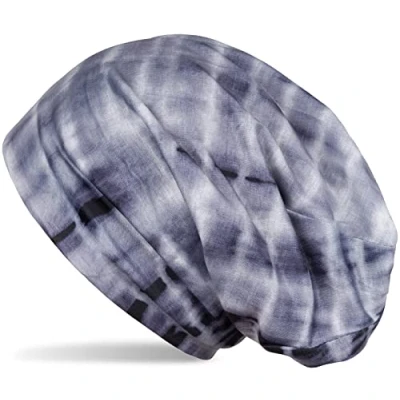 Afbeelding van styleBREAKER Unisex Beanie Muts van stof met Batik Streeppatroon Print, Lichtgewicht Lange Gradiënt 04024187, Kleur:Zwart Grijs