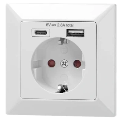 Afbeelding van Wandcontactdoos Stopcontact 1x CEE 7/3 USB A C Wit