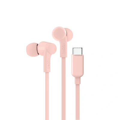 Afbeelding van Belkin SoundForm oortjes met draad, in ear oordopjes microfoon en USB C connector Voor onder meer iPhone 15, iPad Mini, Galaxy S24 Android (USB koptelefoon) Roze