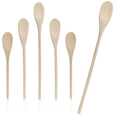 Afbeelding van COM FOUR® 6x houten kooklepels om mee te koken en bakken kooklepelset roeren in drie maten (06 stuks mix lichtbruin)