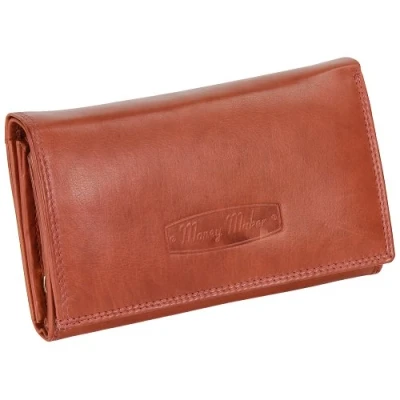 Afbeelding van Ledershop24 dames lederen portemonnee lang verschillende kleuren cadeauset + exclusieve sleutelhanger, oranje, Eén maat, Leren damesportemonnee lang, liggend