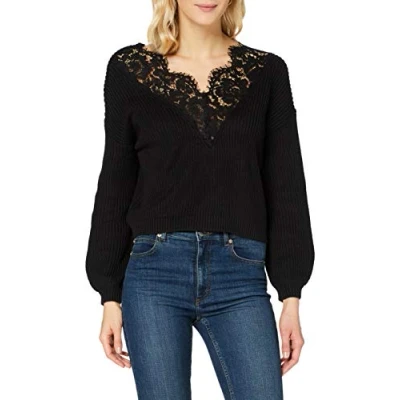 Afbeelding van ONLY Dames Onlxenia Life L/S KNT Pullover, Zwart/Detail:DTM Lace, XL