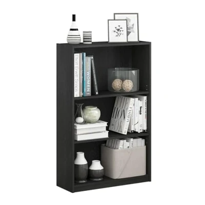 Afbeelding van Furinno JAYA Simple Home Boekenkast met 3 niveaus en verstelbare plank, zwart hout