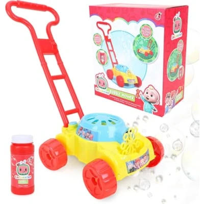 Afbeelding van Toyland® Cocomelon Lawn Bubble Mower Duwbare speelgoedgrasmaaier met bellenblaasmachine Werkt op batterijen Buitenspeelgoed en tuinspeelgoed Bubbelspeelgoed
