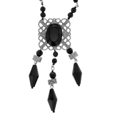 Afbeelding van Behave Antiek zilverkleur ketting met zwarte hanger
