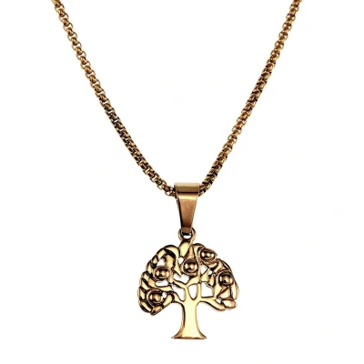 Afbeelding van 60cm x 3mm Jasseron ketting + Levensboom Hanger Unisex Verguld RVS Symbolische Levensboomhanger met Dames Heren