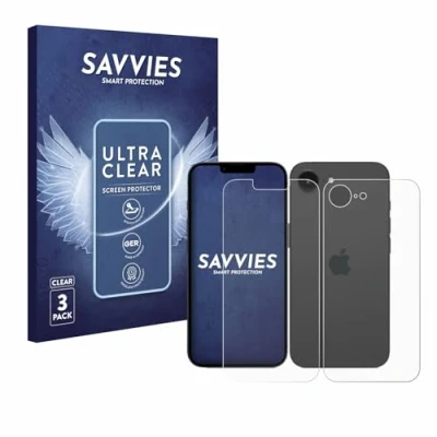 Afbeelding van Savvies Screenprotector voor Apple iPhone 16e (Voor+Achter) Folie Beschermfolie transparant (6 Stuks)